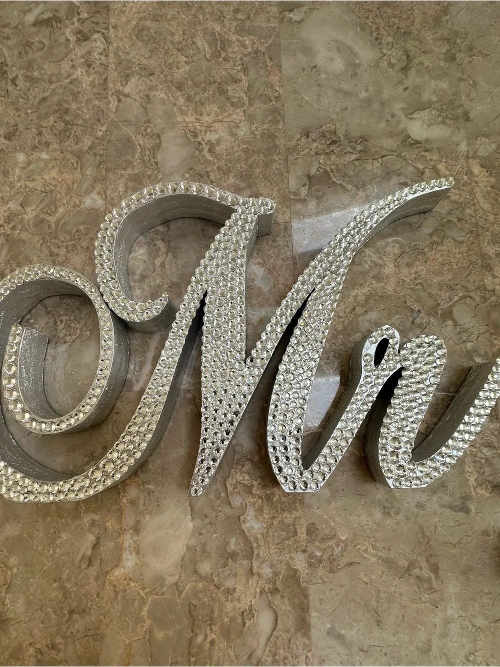 Mr & Mrs Rhinestone Script Wedding Sign - Silver